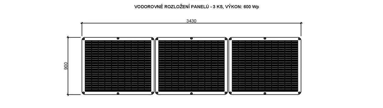Svislé rozložení 3 panelů, nízké zábradlí