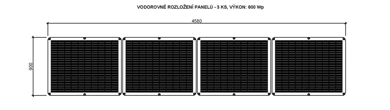 Vodorovné rozložení 4 panelů, nízké zábradlí